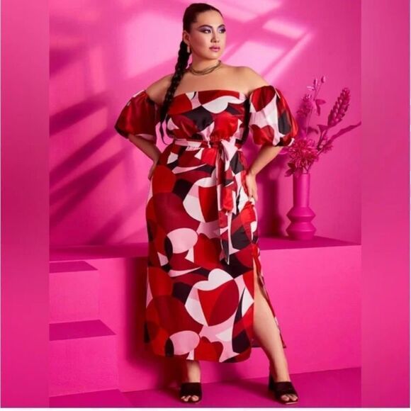 Eloquii Printed Off the Shoulder dress - Picture 1 of 5